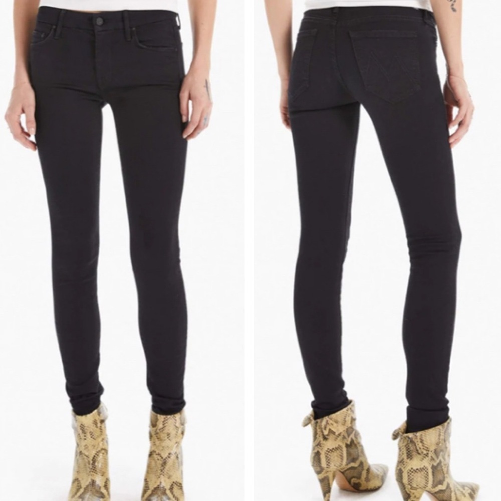 MOTHER High Waisted Looker Black Skinny Jeans Fray Hem 27